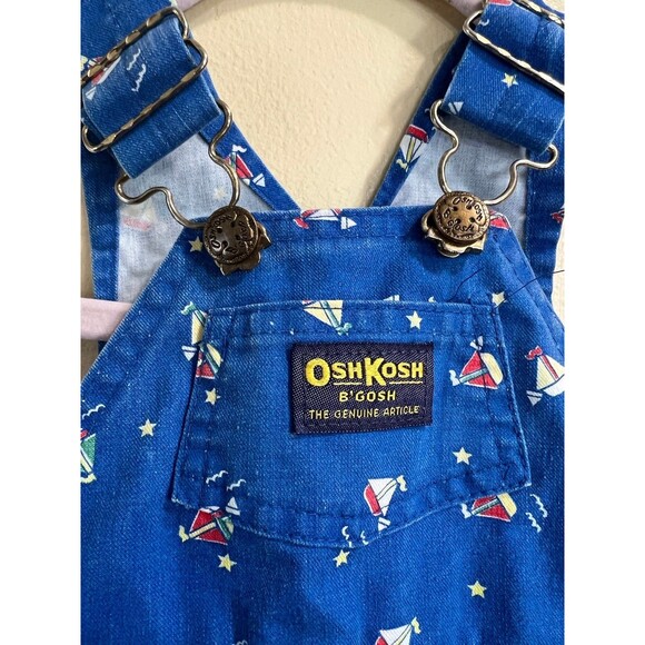 Vintage OshKosh B'Gosh Sailboat Overalls 6-9 months Shortalls - Picture 1 of 7